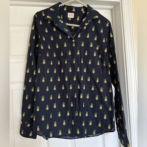 J Crew Lightweight Navy Pineapple Button Down Shirt Size Small